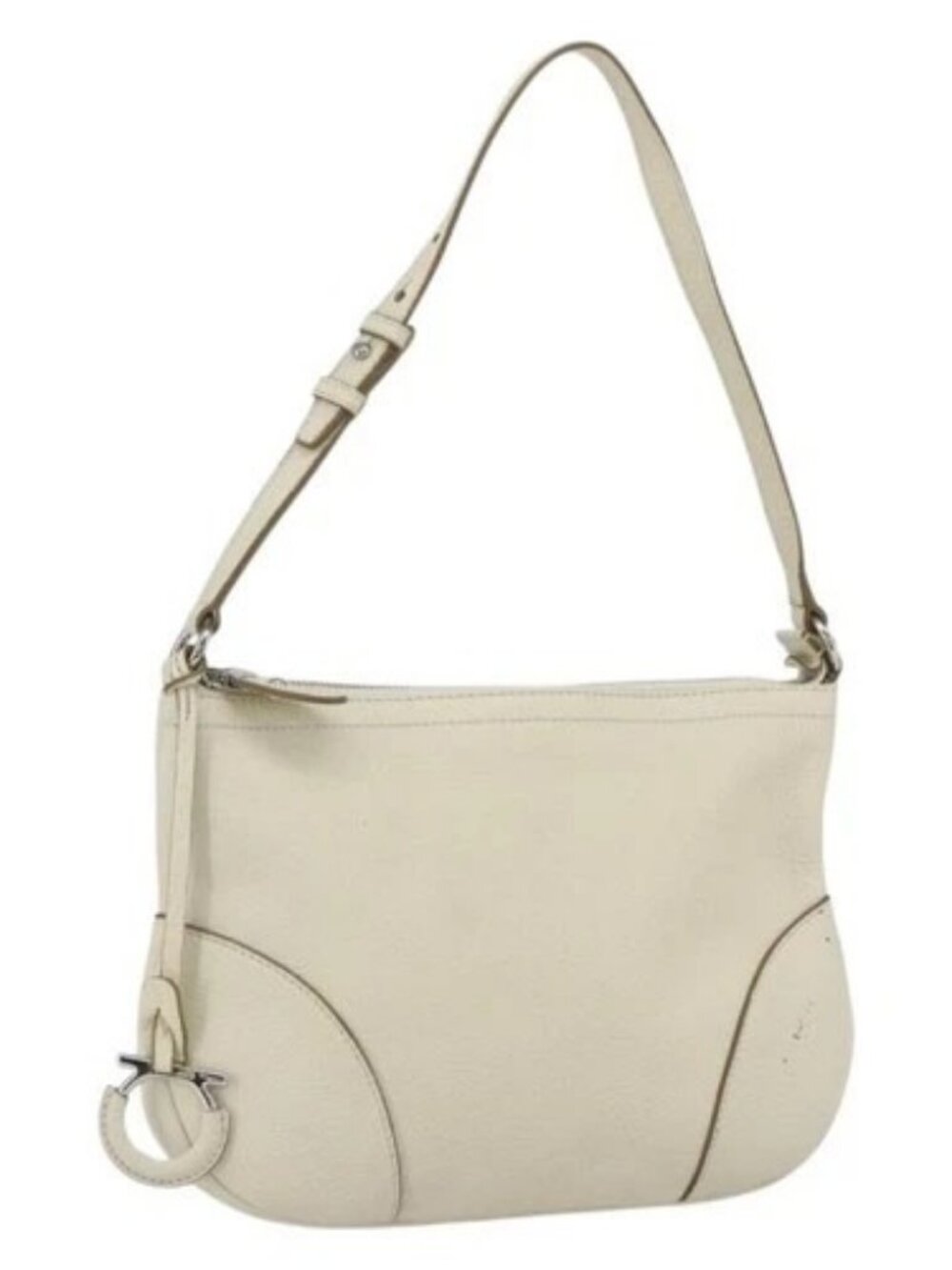 Salvatore Ferragamo Gancini Shoulder Bag Leather Silver White Auth 166742